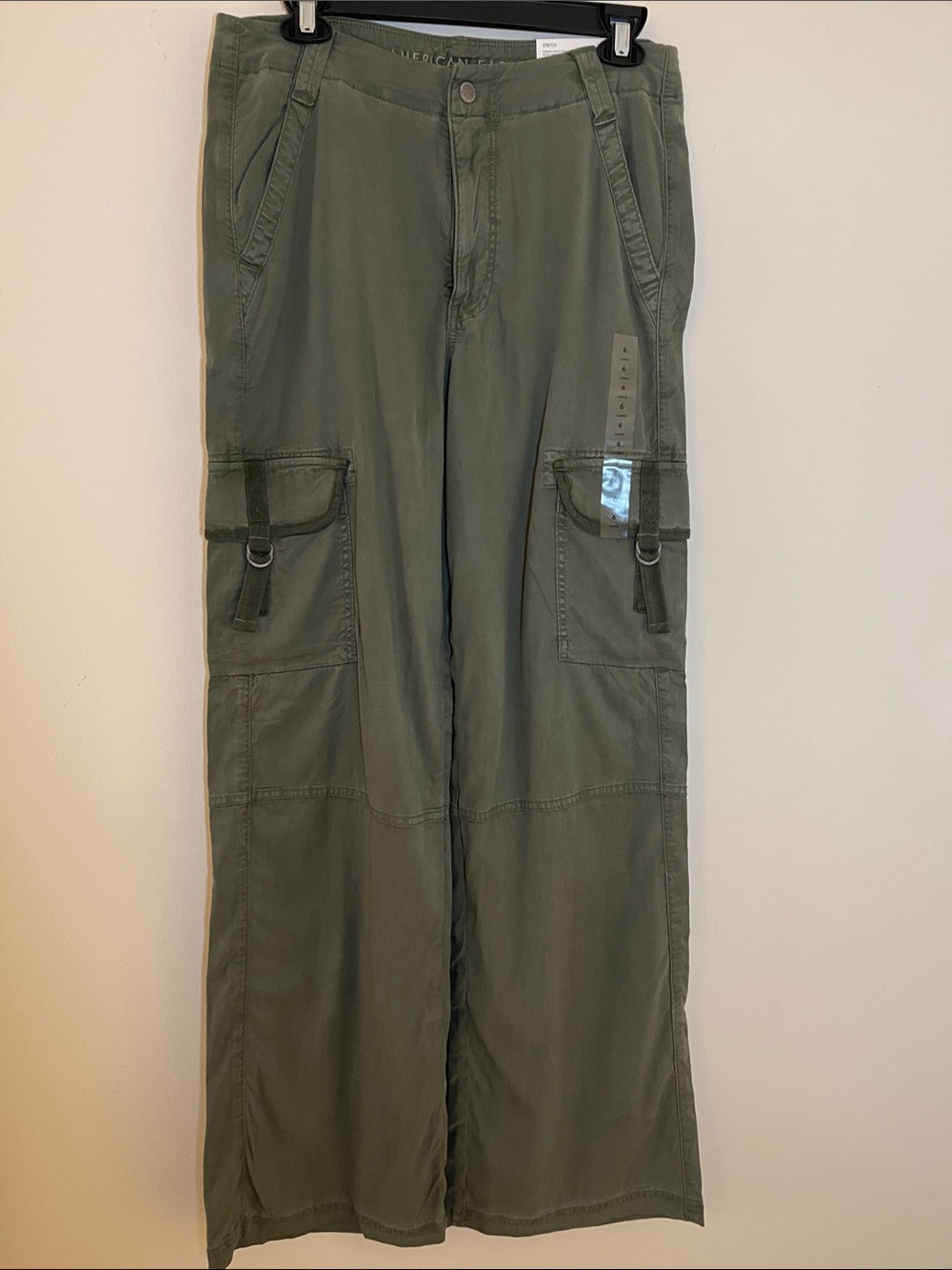 American Eagle Outfitters Olive Cargo Pants Dreamy Drape Baggie Wide Leg 6/28